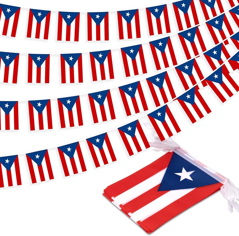 MVPRING Puerto Rico String Flag Pennant Banner, Small Mini Puerto Rican Flags Bunting Banner, 12th of June National Day Country Decoration for School, Party, Sports Events, Patriotic Festival, 33 Feet 30 - Image 1